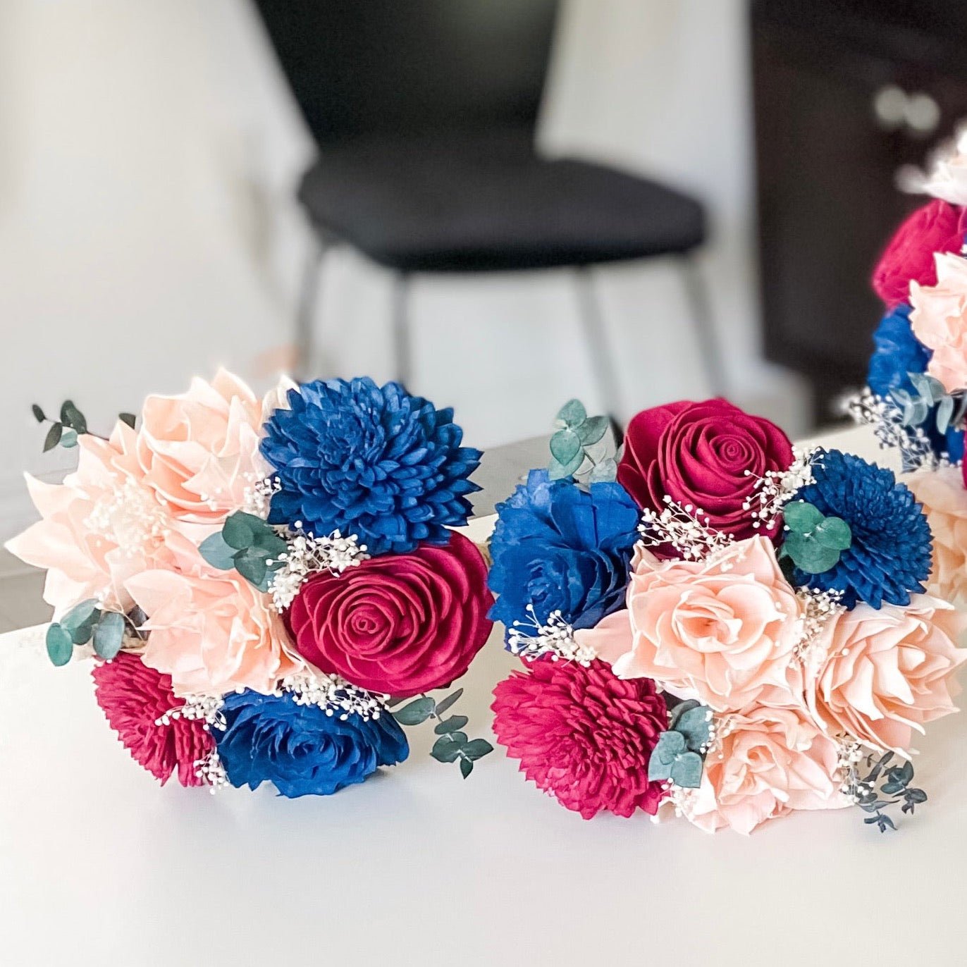 Blissful Union, A Bouquet of Navy Blue and Pink Roses For the Bride&#39;s Special Day - PapiroExtra Large 12&quot; Bride