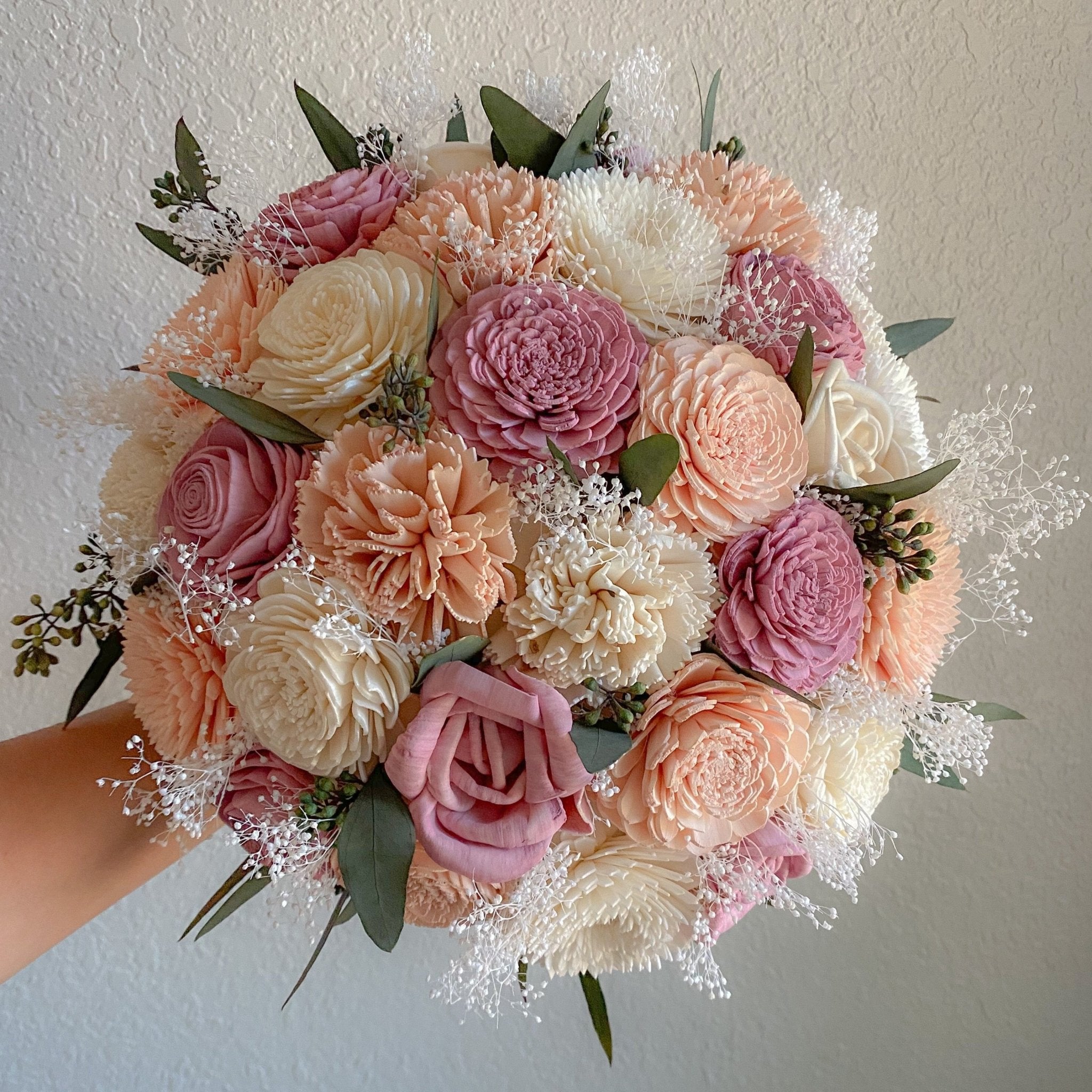 Blushing Blossoms, A Delicate Blend of Pink and Blush Flowers - PapiroExtra Large 12" Bride
