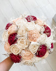 Romantic Rhapsody, Bridal Bouquet with Burgundy, Blush and Ivory Roses - PapiroExtra Large 12" Bride