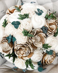 Rustic Woodland Charm, Ivory and Raw Sola Wood Bouquet with Greenery - PapiroExtra Large 12" Bride
