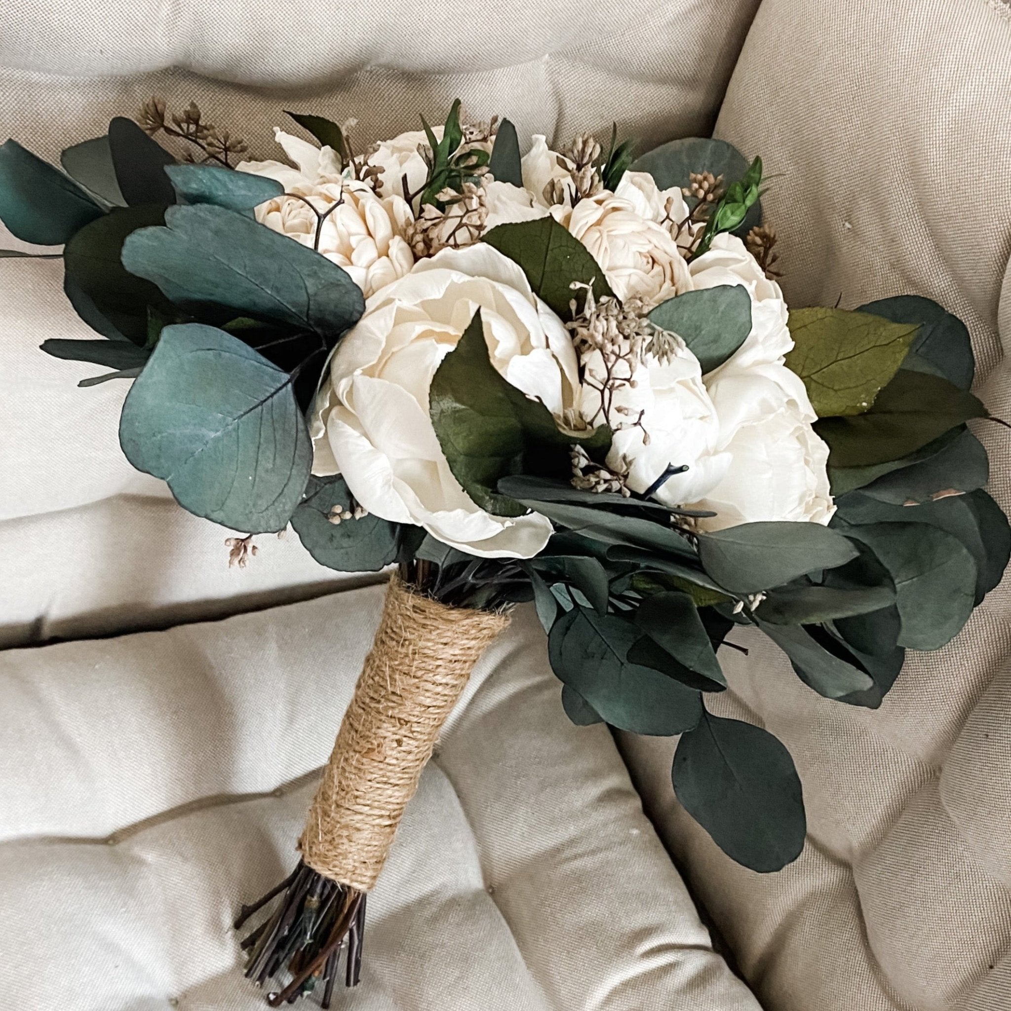 Whimsical Wildflower Elegance: Handmade Ivory Sola Wood Bouquet