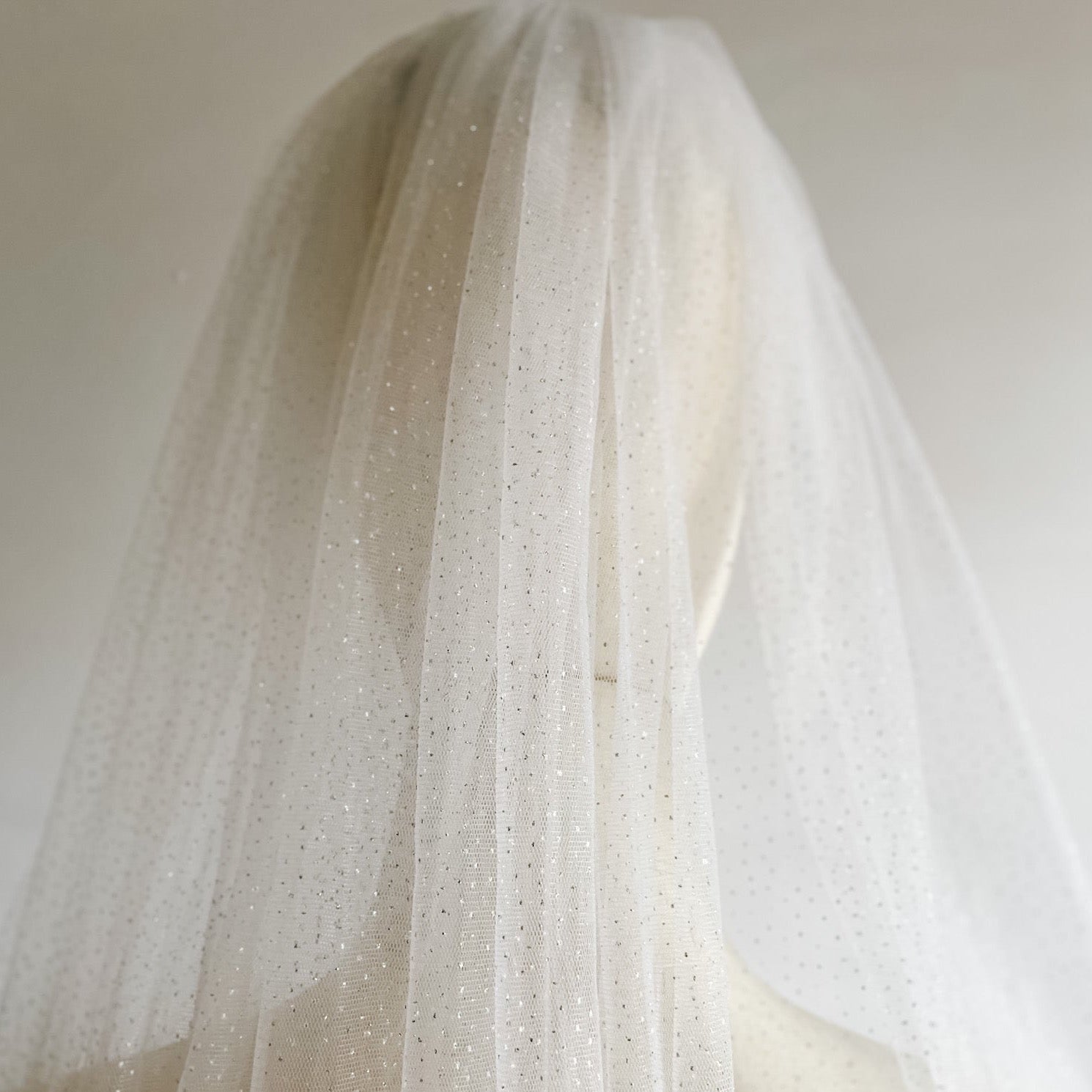 White Glitter Bride Wedding Veil, Cathedral, Chapel, Fingertips, Knee, Shoulder.