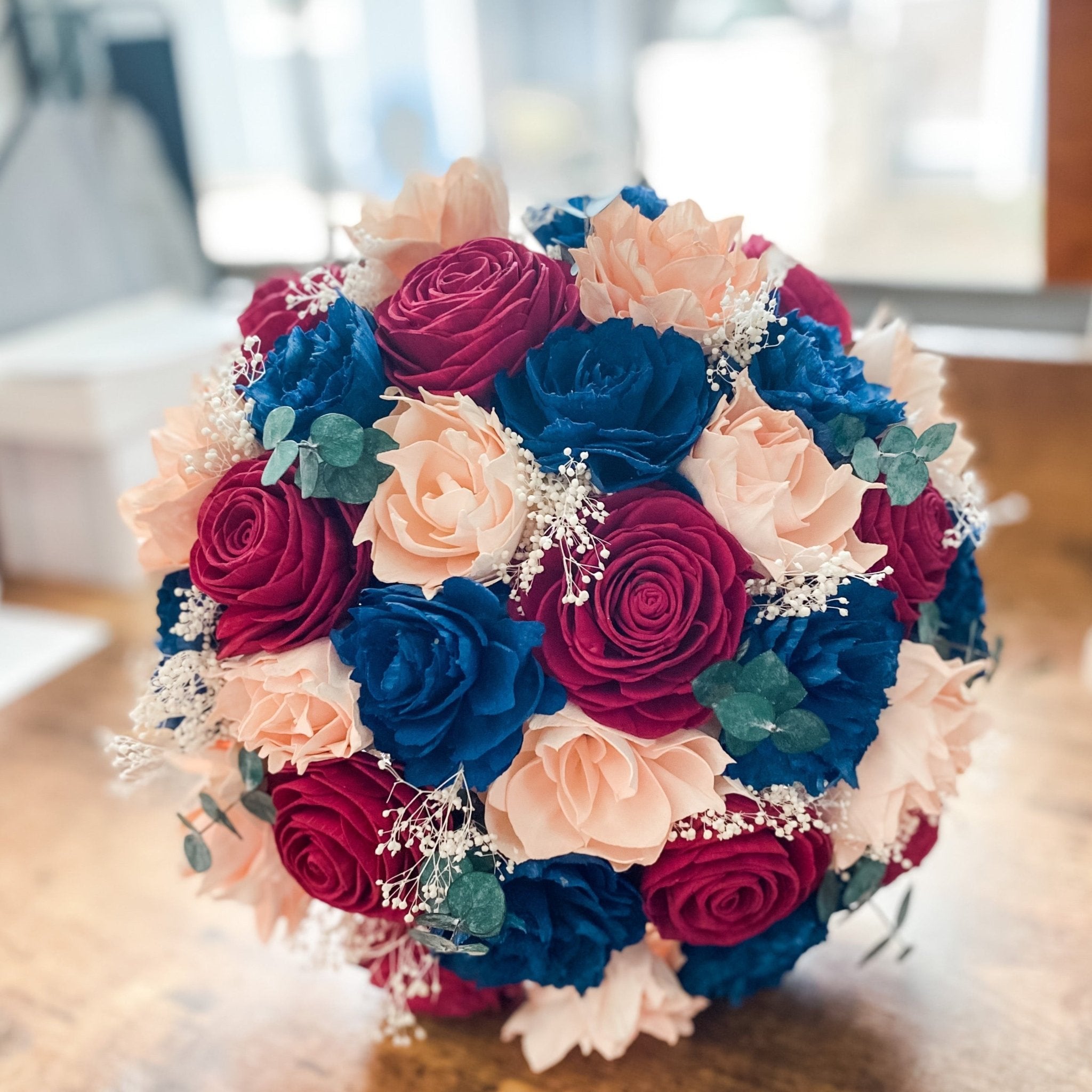 Blissful Union, A Bouquet of Navy Blue and Pink Roses For the Bride&#39;s Special Day - PapiroExtra Large 12&quot; Bride