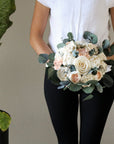 Enchanted Forest, A Dreamy Bouquet of Ivory and Blush Wood Flowers With Preserved Eucalyptus - PapiroExtra Large 12" Bride