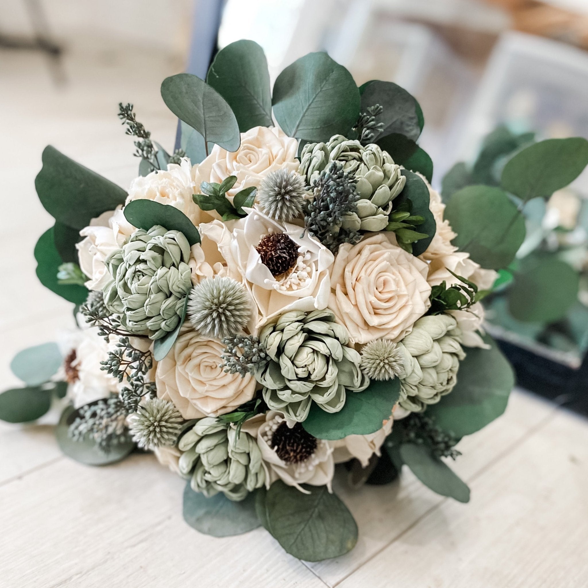 Sage Green Succulent Wedding Bridal Bouquets - PapiroExtra Large 12&quot; Bride