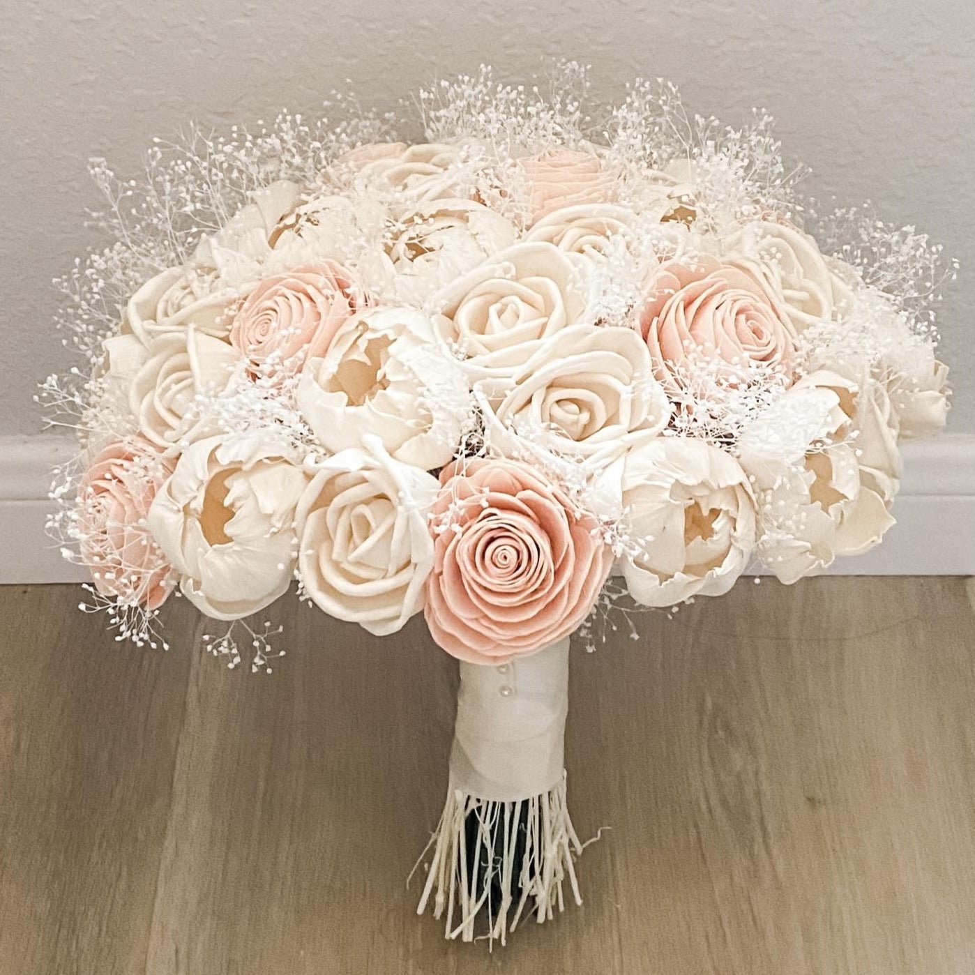 The Enchanting Harmony , A Bouquet of Blush Roses and Ivory Peonies - PapiroExtra Large 12&quot; Bride