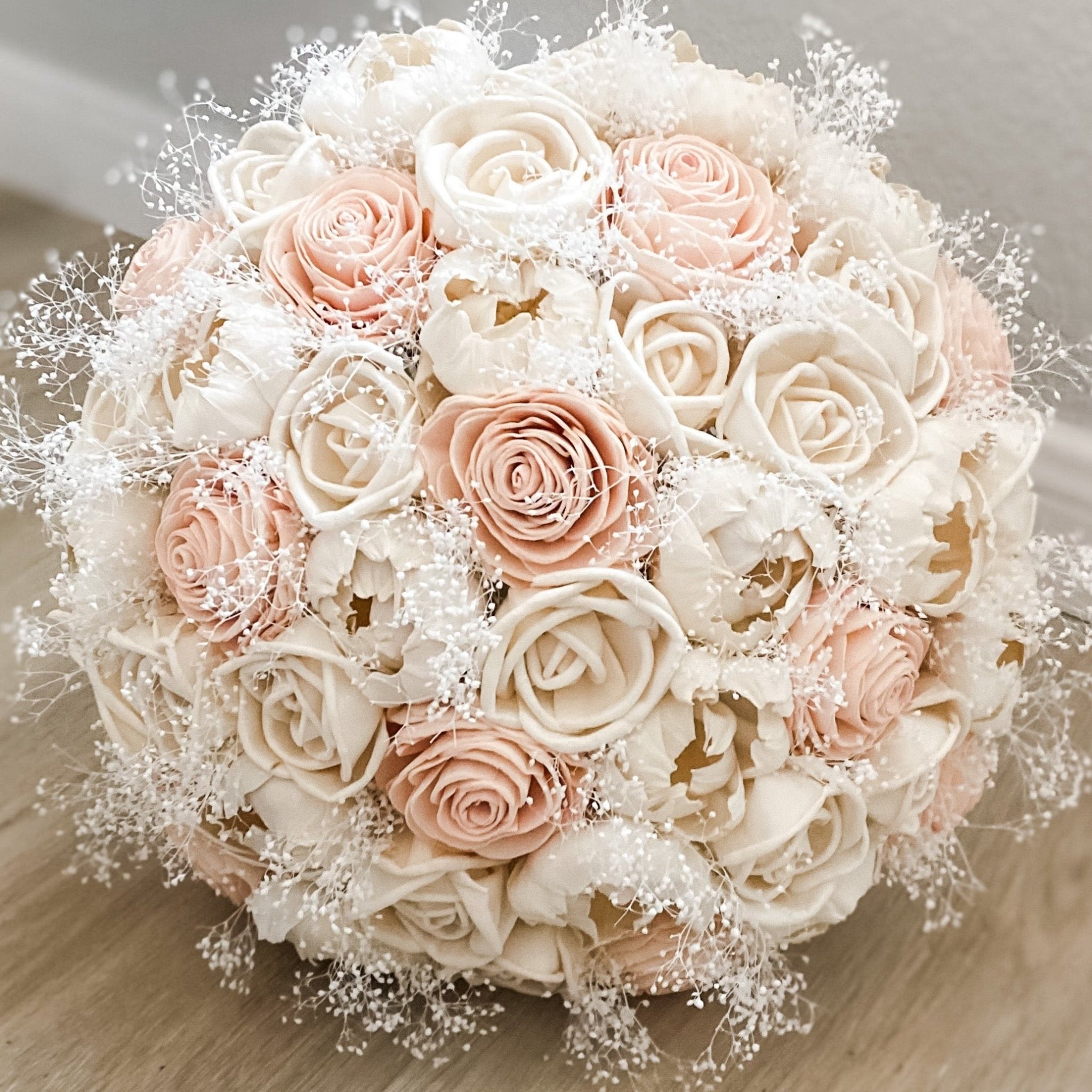 The Enchanting Harmony , A Bouquet of Blush Roses and Ivory Peonies - PapiroExtra Large 12" Bride